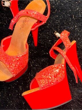 Vintage Orange Sequin Glitter Pleaser Heels